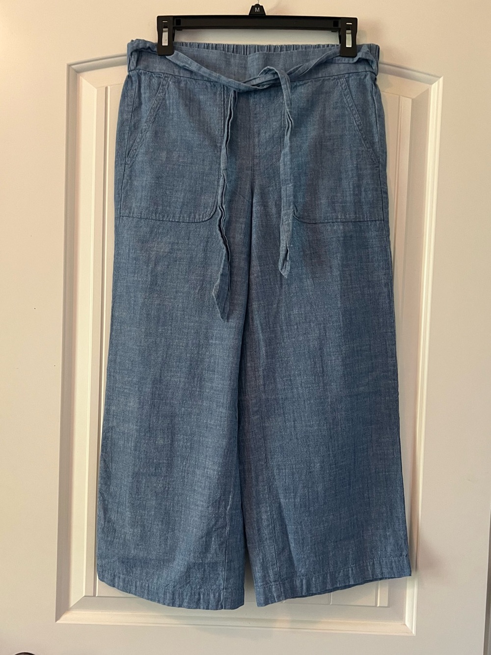 J.Crew Blue cotton wide leg ankle pants with tie waist, women’s size 6